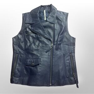 Truth And Pride Women’s  Navy Blue Leather Sleeveless Zip Moto‎ Vest Size Medium